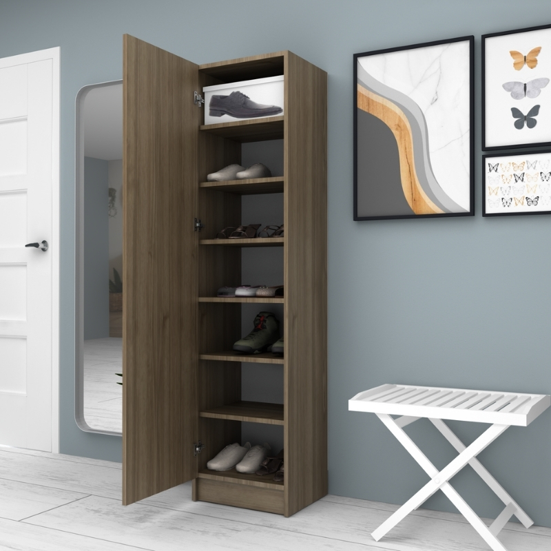 Petro Megapap melamine single-door wardrobe - shoe rack in walnut color 45x38x180cm.