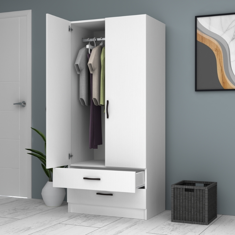 Ricardo Megapap two doors melamine wardrobe in white color 80x51,8x181cm.
