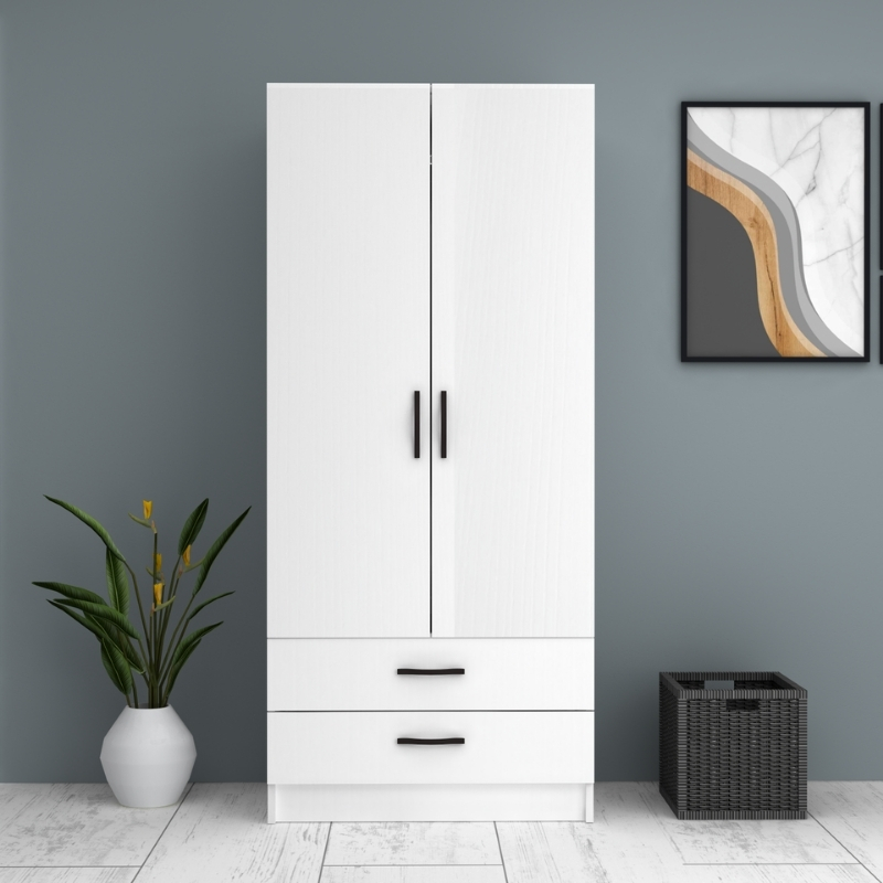 Ricardo Megapap two doors melamine wardrobe in white color 80x51,8x181cm.