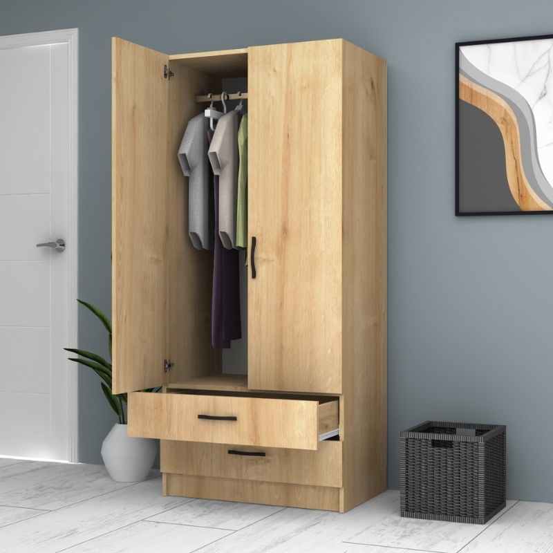Ricardo Megapap two doors melamine wardrobe in oak color 80x51,8x181cm.