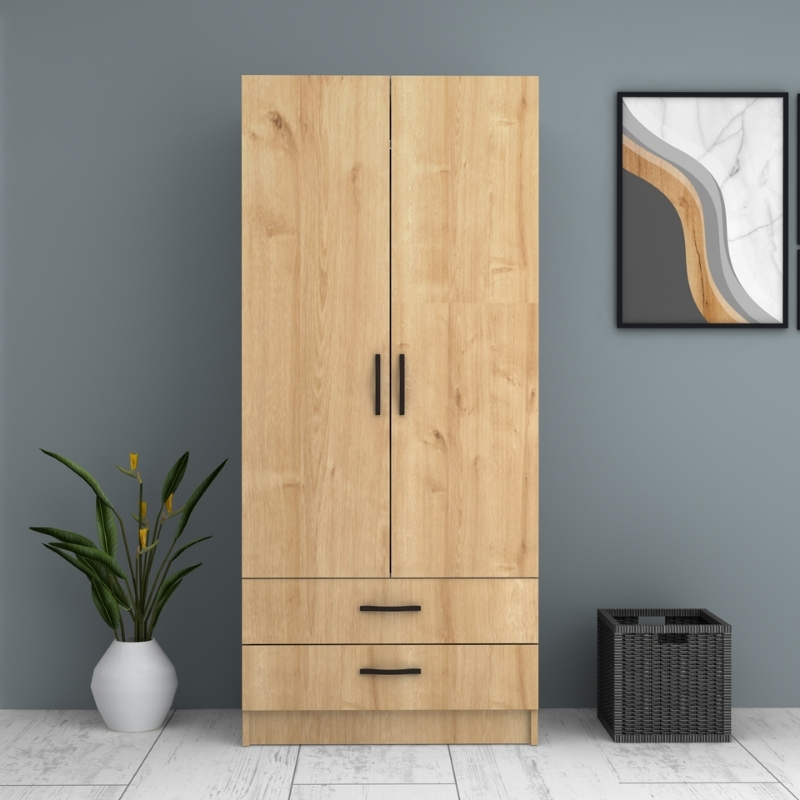 Ricardo Megapap two doors melamine wardrobe in oak color 80x51,8x181cm.