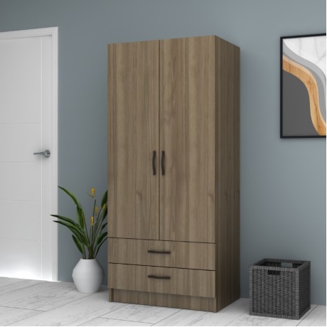 Ricardo Megapap two doors melamine wardrobe in walnut color 80x51,8x181cm.