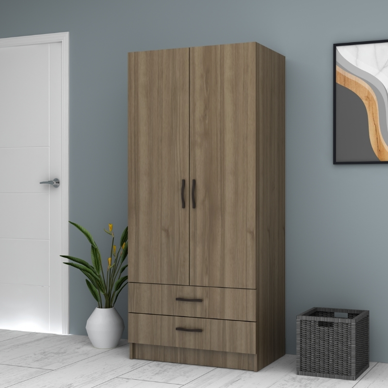 Ricardo Megapap two doors melamine wardrobe in walnut color 80x51,8x181cm.