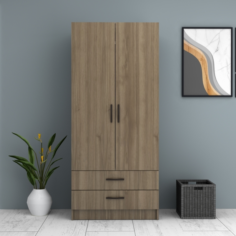 Ricardo Megapap two doors melamine wardrobe in walnut color 80x51,8x181cm.