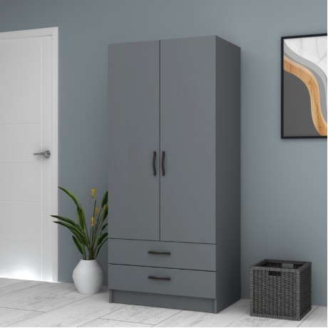 Ricardo Megapap two doors melamine wardrobe in anthracite color 80x51,8x181cm.