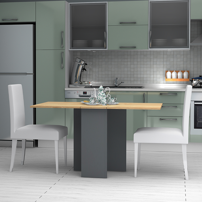 Pepe Megapap melamine table extendable color anthracite - oak 28(56+56)x77x75cm.