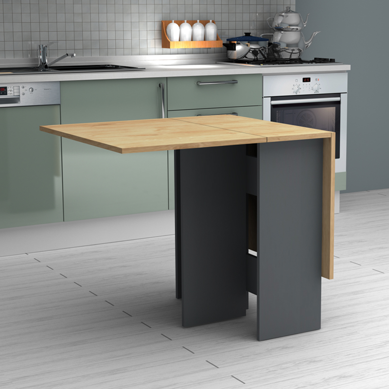 Pepe Megapap melamine table extendable color anthracite - oak 28(56+56)x77x75cm.