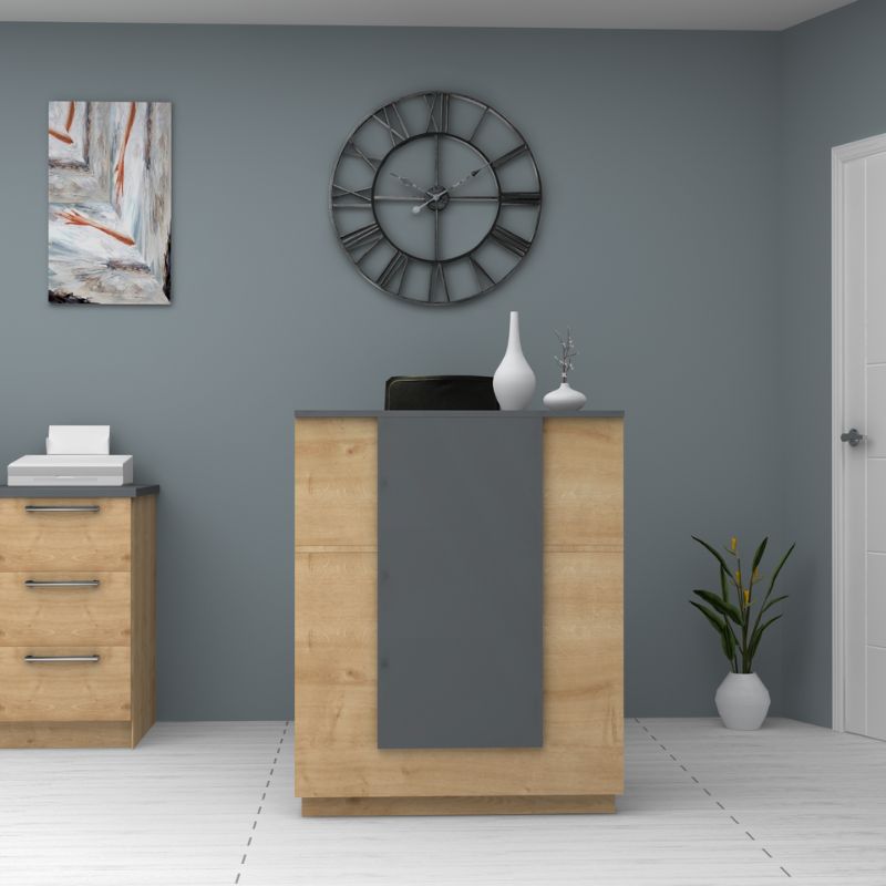 Gemini Megapap melamine reception desk in oak - anthracite color 90x50x110cm.