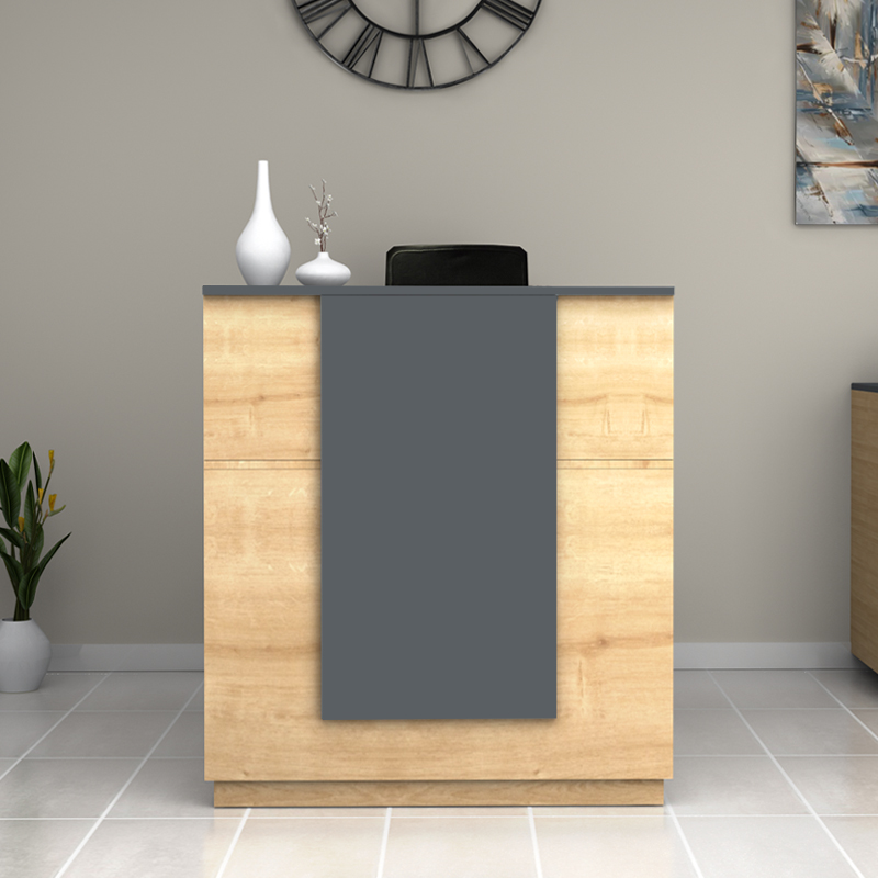 Gemini Megapap melamine reception desk in oak - anthracite color 100x70x110cm.