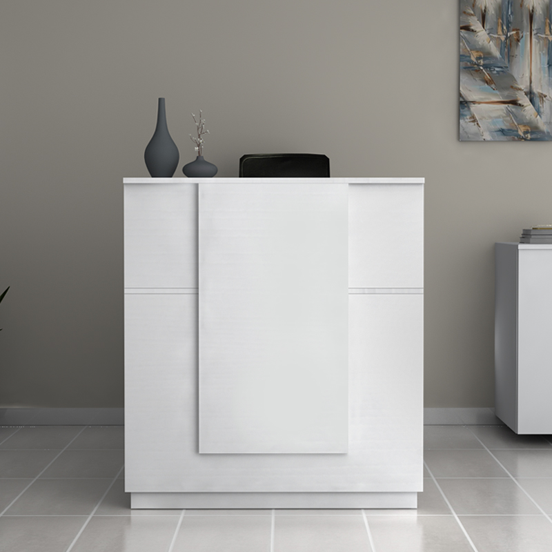 Gemini Megapap melamine reception desk in white color 100x70x110cm.