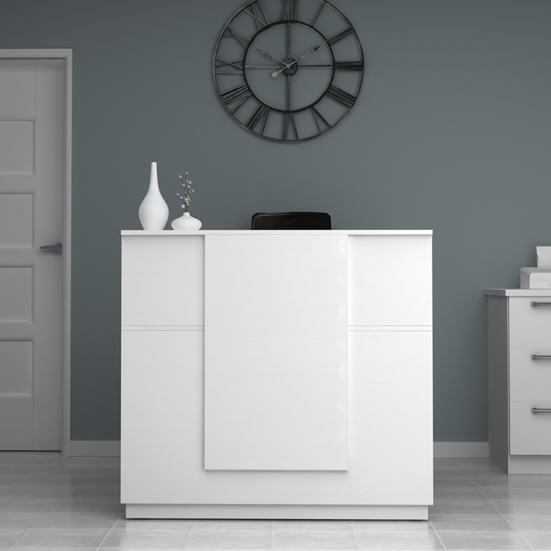 Gemini Megapap melamine reception desk in white color 120x70x110cm.
