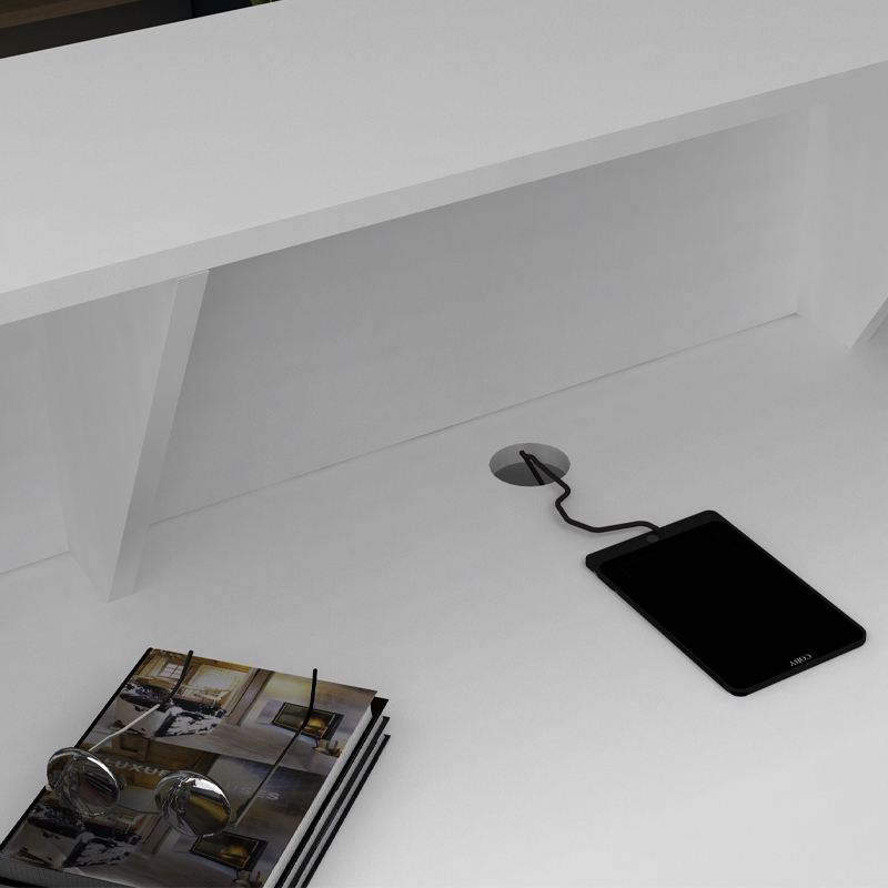 Gemini Megapap melamine reception desk in white color 120x70x110cm.