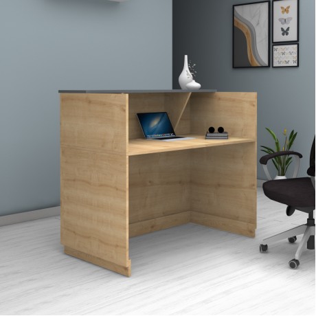 Gemini Megapap melamine reception desk in oak - anthracite color 150x70x110cm.