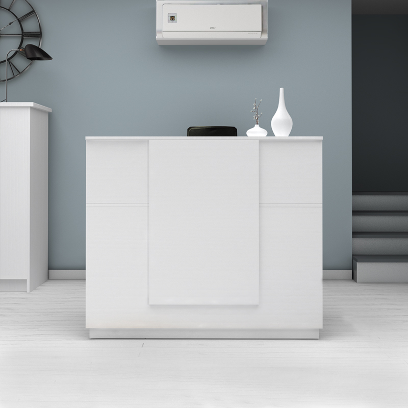 Gemini Megapap melamine reception desk in white color 150x70x110cm.
