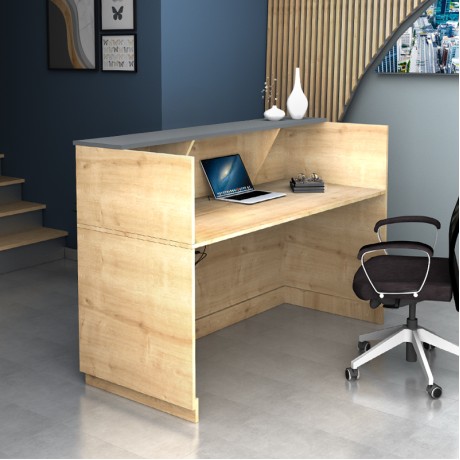 Gemini Megapap melamine reception desk in oak - anthracite color 180x70x110cm.