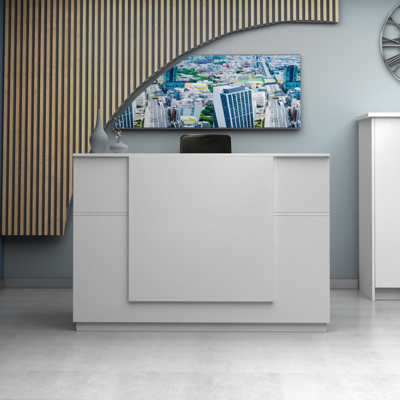 Gemini Megapap melamine reception desk in white color 180x70x110cm.