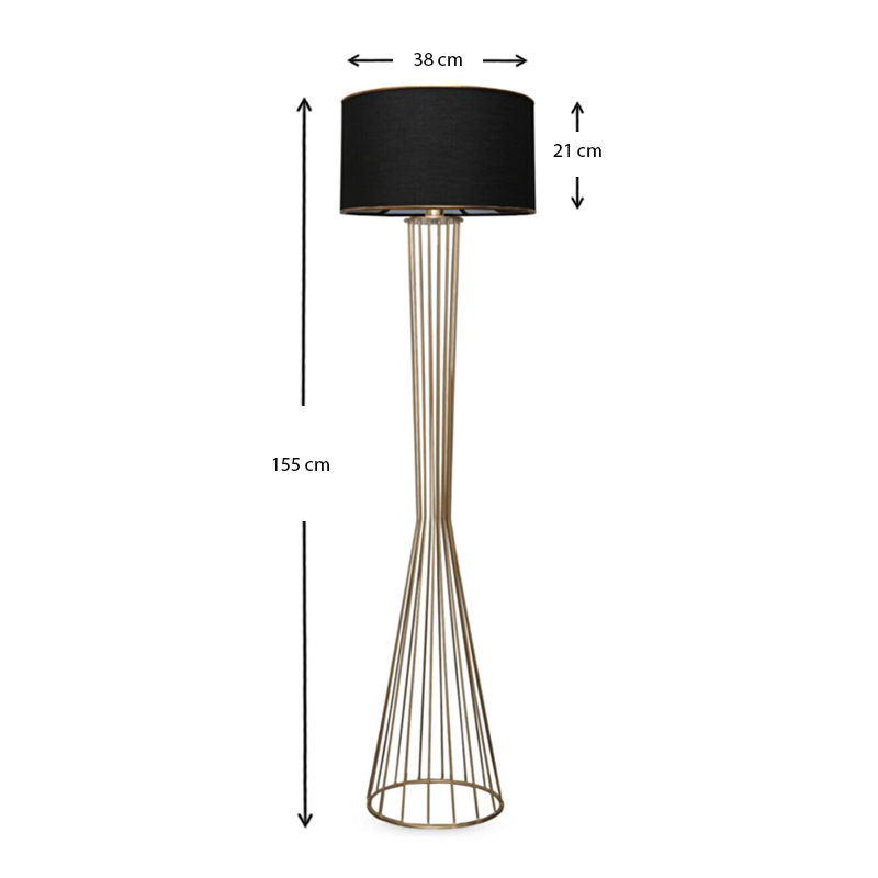 Clarke Megapap metallic/fabric floor lamp in golden/black color 38x21x155cm.