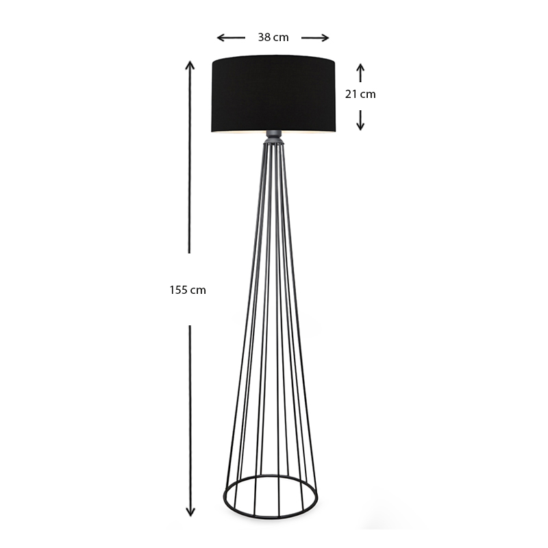 Faraday Megapap metallic/fabric floor lamp in black color 38x21x155cm.