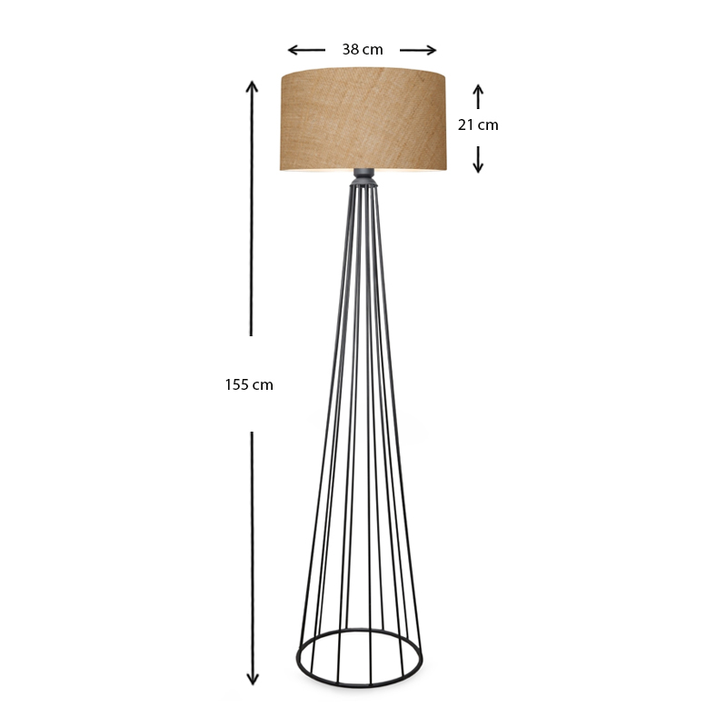 Clarke Megapap metallic/fabric floor lamp in black/natural color 38x38x155cm.