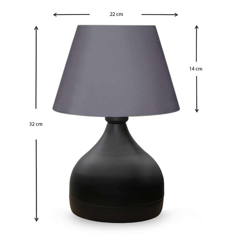 Hubert Megapap fabric/metallic table lamp in grey/black color 22x14x32cm.
