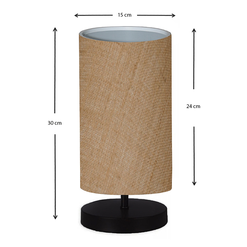 Huls Megapap fabric/wooden/metallic table lamp in natural/black color 15x24x30cm.