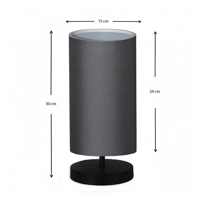 Winkler Megapap fabric/wooden/metallic table lamp in anthracite/black color 15x24x30cm.