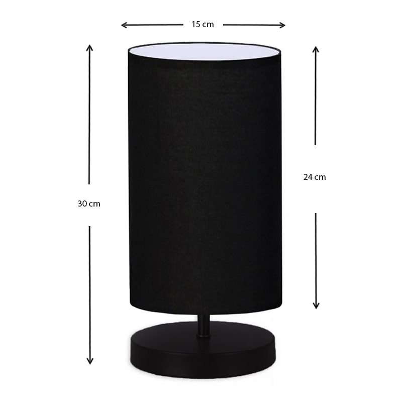 Winkler Megapap fabric/wooden/metallic table lamp in black color 15x24x30cm.