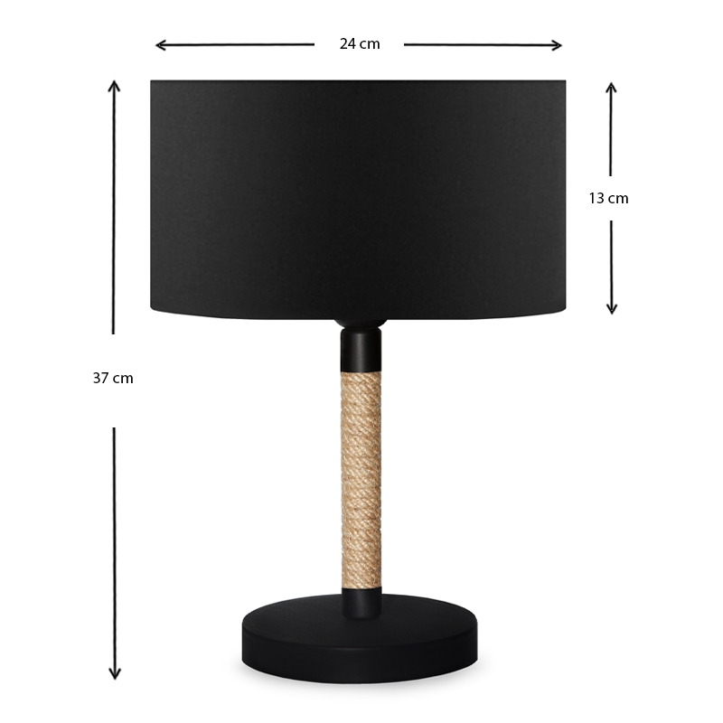 Jean Megapap fabric/rope/chrome table lamp in black/natural color 24x13x37cm.