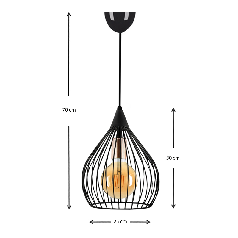Koert Megapap metallic ceiling lamp in black color 25x30x70cm.