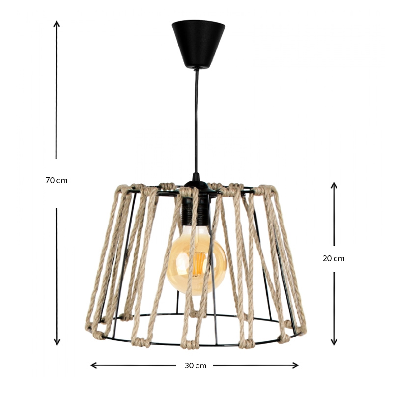 Andrew Megapap metallic/rope ceiling lamp in black/natural color 30x30x20cm.