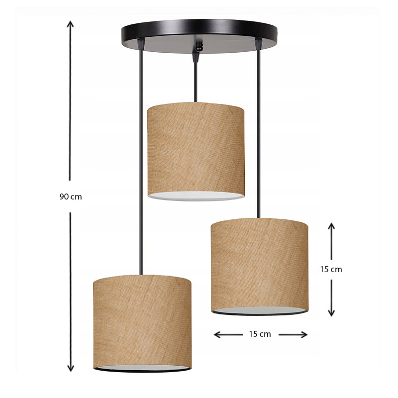 Rosie Megapap juta fabric ceiling 3-light in natural color 15x15x90cm.