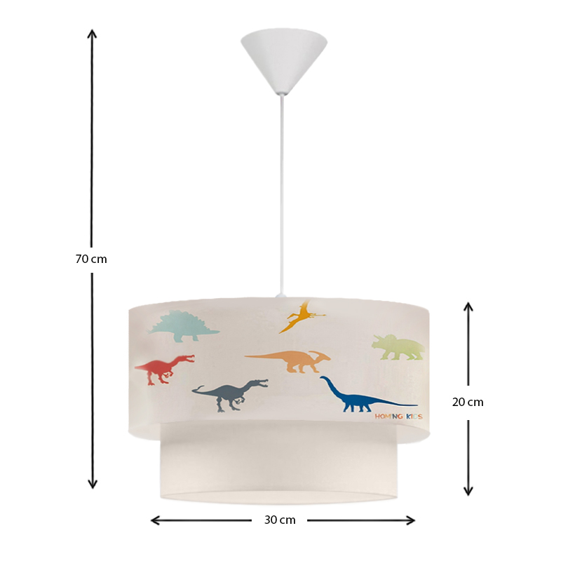 Goofy Megapap fabric ceiling lamp with cute little dinosaurs 30x20x70cm.