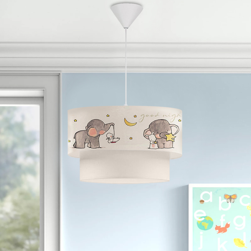 Goofy Megapap fabric ceiling lamp with little cheerful elephants 30x20x70cm.