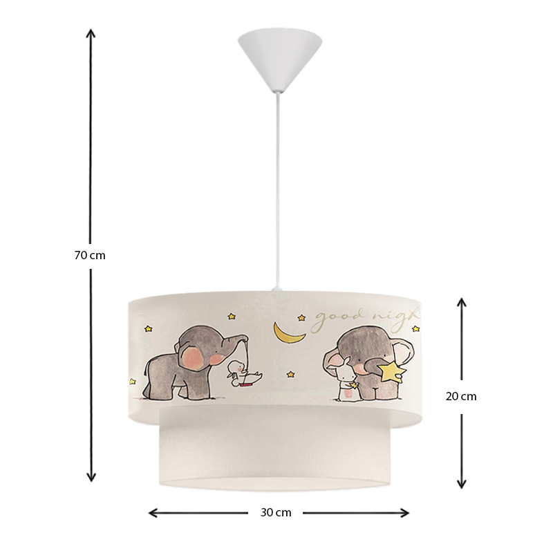 Goofy Megapap fabric ceiling lamp with little cheerful elephants 30x20x70cm.