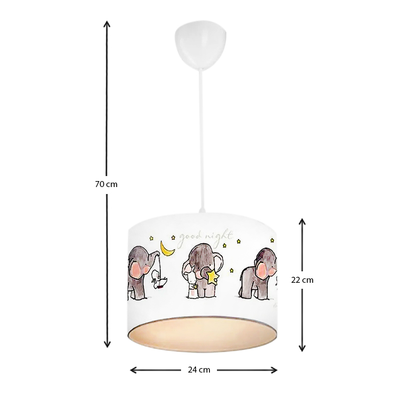 Goofy Megapap fabric ceiling lamp with cute little elephants 24x22x70cm.