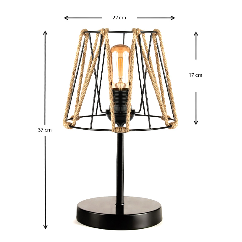 Clancy Megapap E27 rope/metallic table light in black color 22x17x37cm.