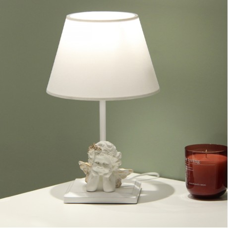 Angelo Megapap E27 fabric/metallic/MDF table light in white color 22x22x36cm.