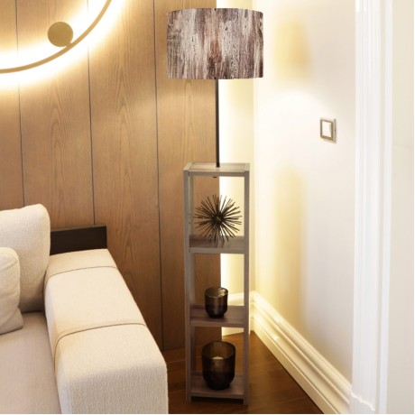 Launo Megapap Mdf/fabric/Pvc floor lamp in brown/walnut color 38x38x150cm.