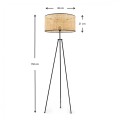 Idaho Megapap E27 metallic/rattan floor lamp in black/natural color Φ38x150cm.