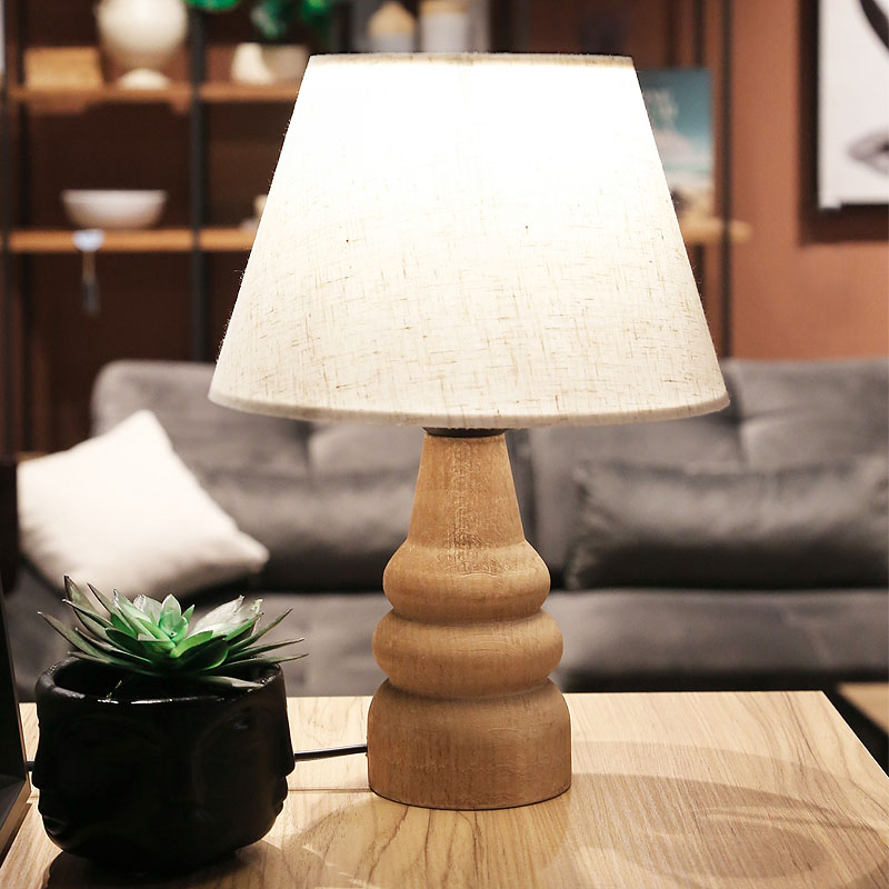 Lary Megapap E27 fabric/wood table light in cream/brown color Φ24x36cm.