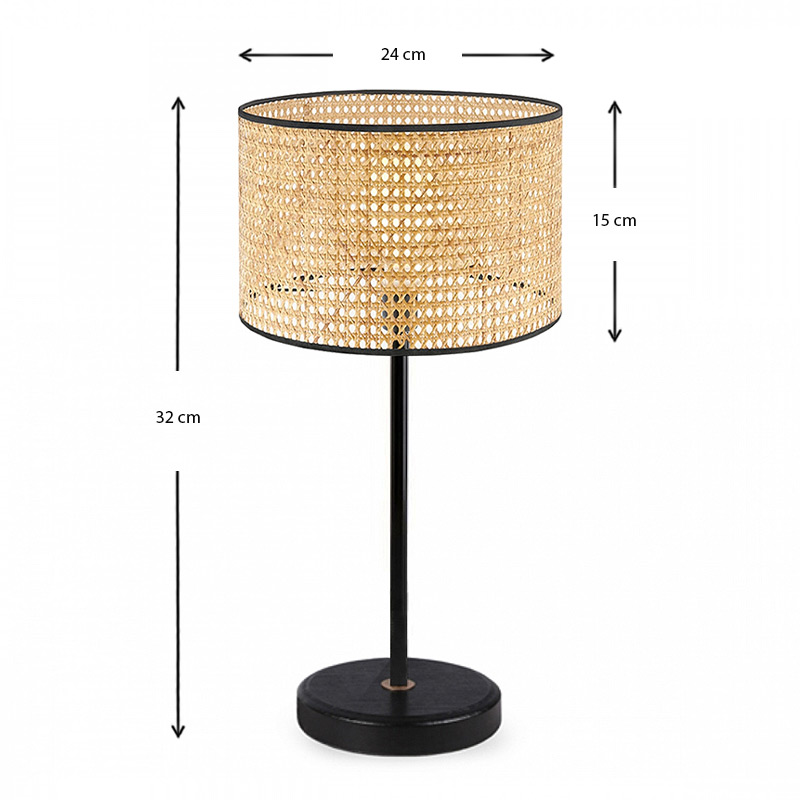 Idaho Megapap E27  metallic/rattan table lamp in black/natural color Φ24x32cm.