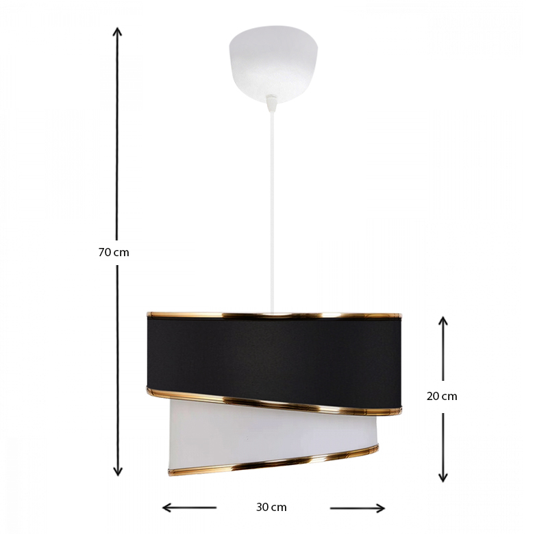 Fanny Megapap E27 fabric ceiling lamp in black - white color Φ30x70cm