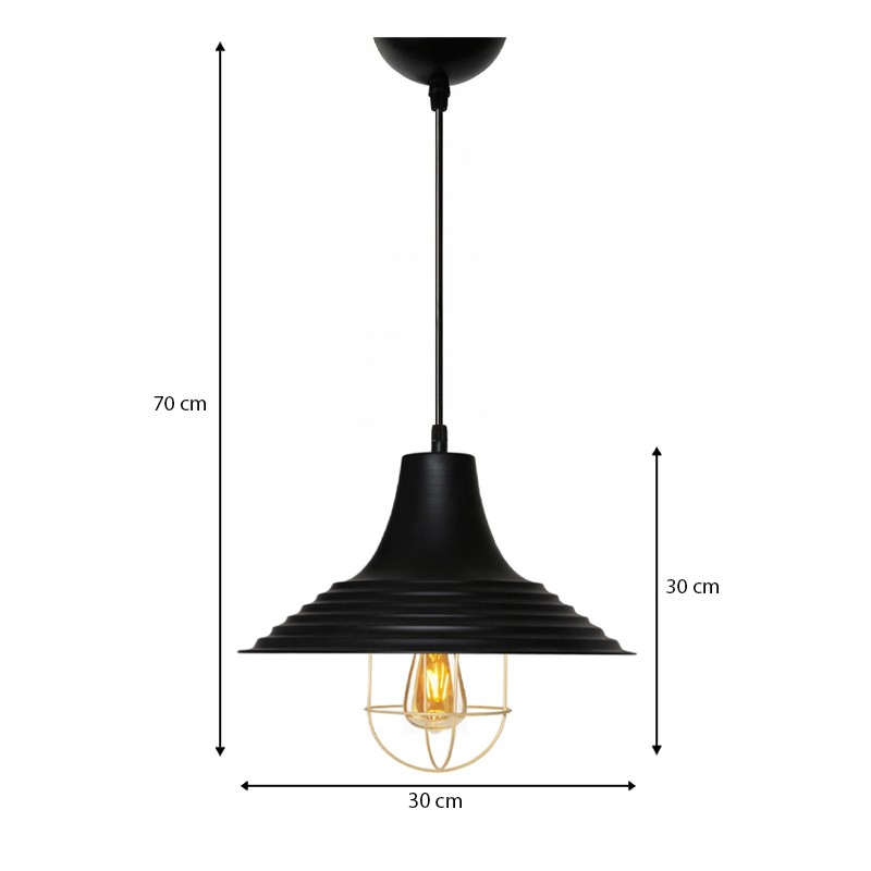 Retro Megapap E27 metallic ceiling lamp in black color Φ30x70cm.