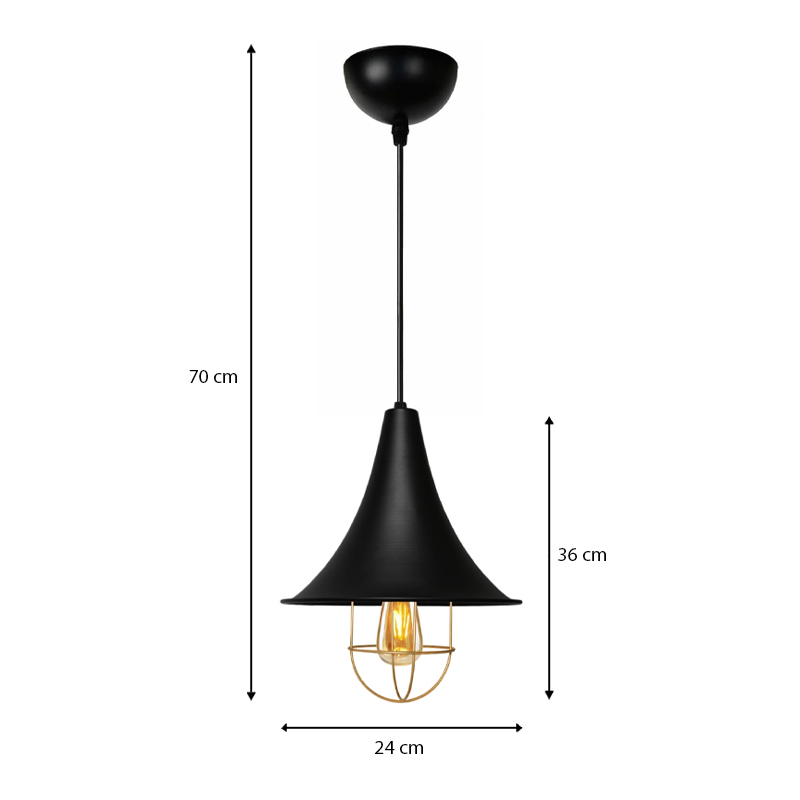 Retro Megapap E27 metallic ceiling lamp in black color Φ24x70cm.