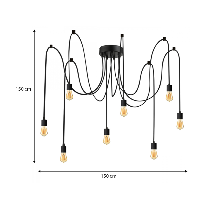 Ceiling lamp Octopus Megapap E27 eight-light color black 150cm.