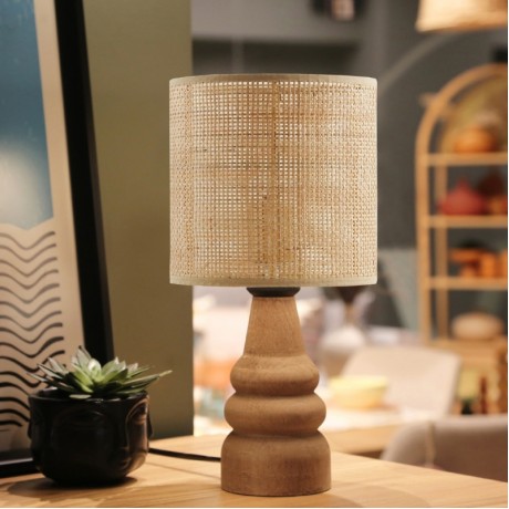 Tino Megapap E14 pe rattan/wooden table lamp in natural/brown color Ø15x32cm.