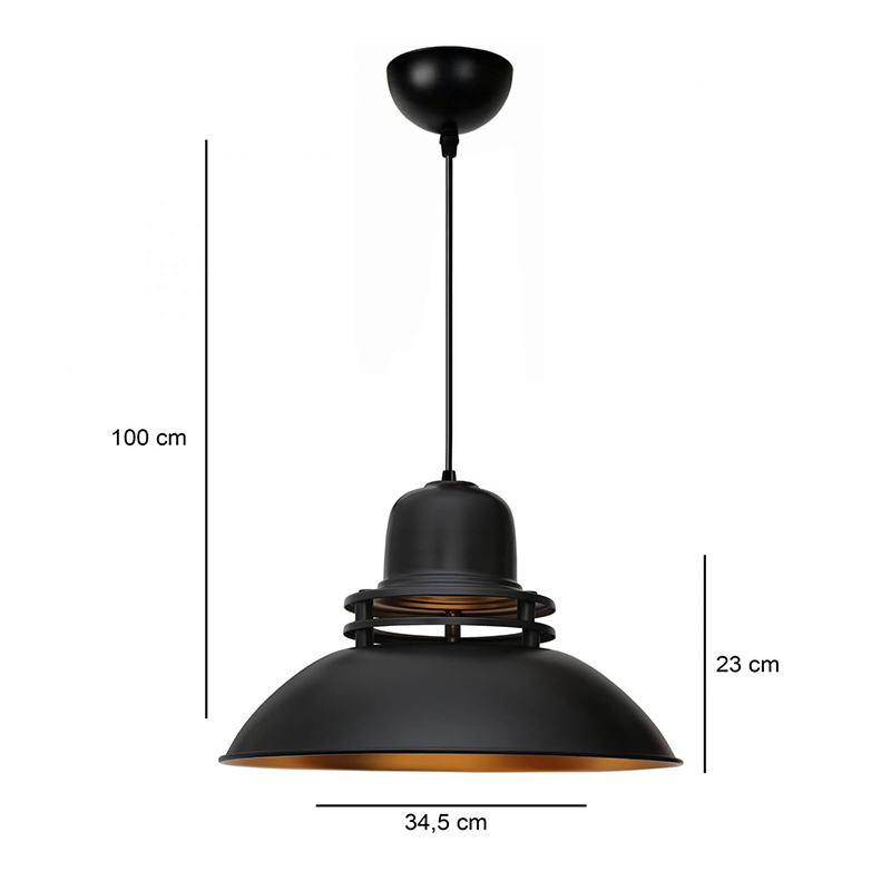 Gerek Megapap  E27 metallic ceiling lamp in black color Ø34,5x100cm.