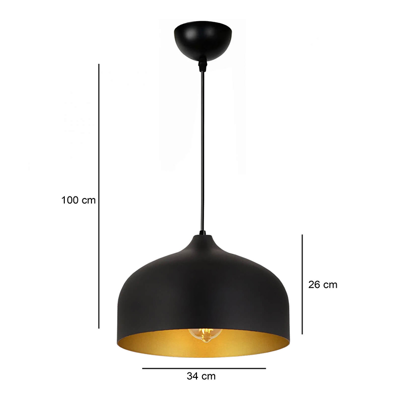 Malvin Megapap  E27 metallic ceiling lamp in black color Ø34x100cm.