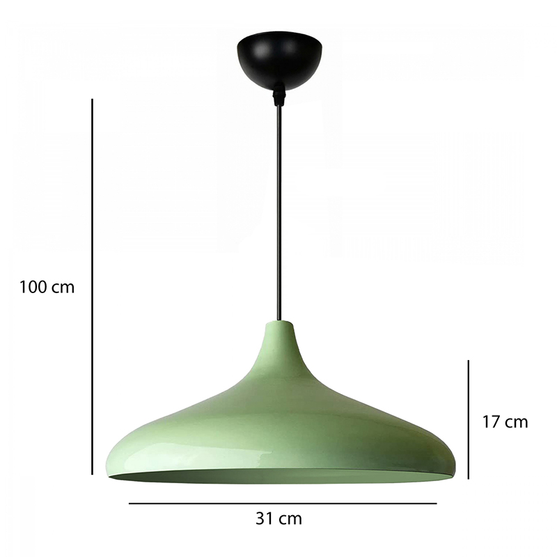 Lela Megapap  E27 metallic ceiling lamp in mint green color Ø31x100cm.