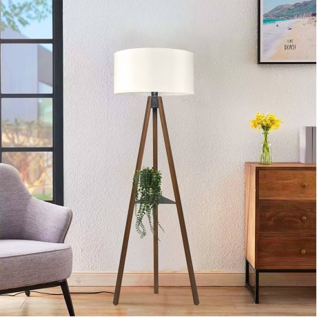 Thomas Megapap E27 MDF - Fabric pvc floor lamp in walnut - cream color 38x38x135cm.